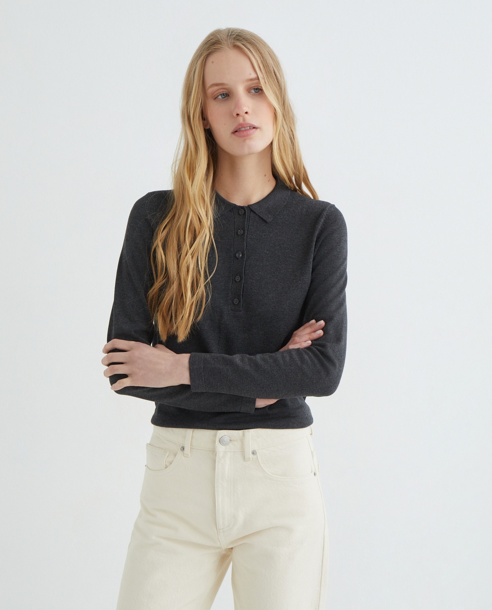 Jersey de mujer básico cuello polo 830 Antracita-2
