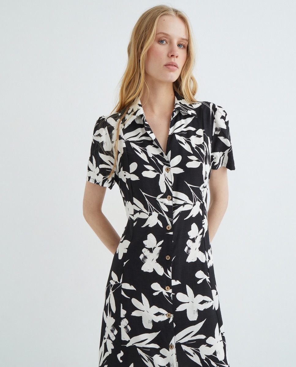 Vestido estampado com manga curta Preto-2