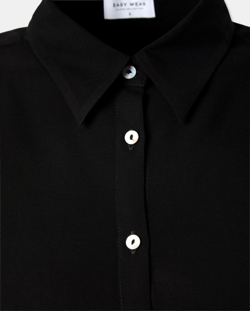 Camisa de Viscose com Manga Comprida Preto-5