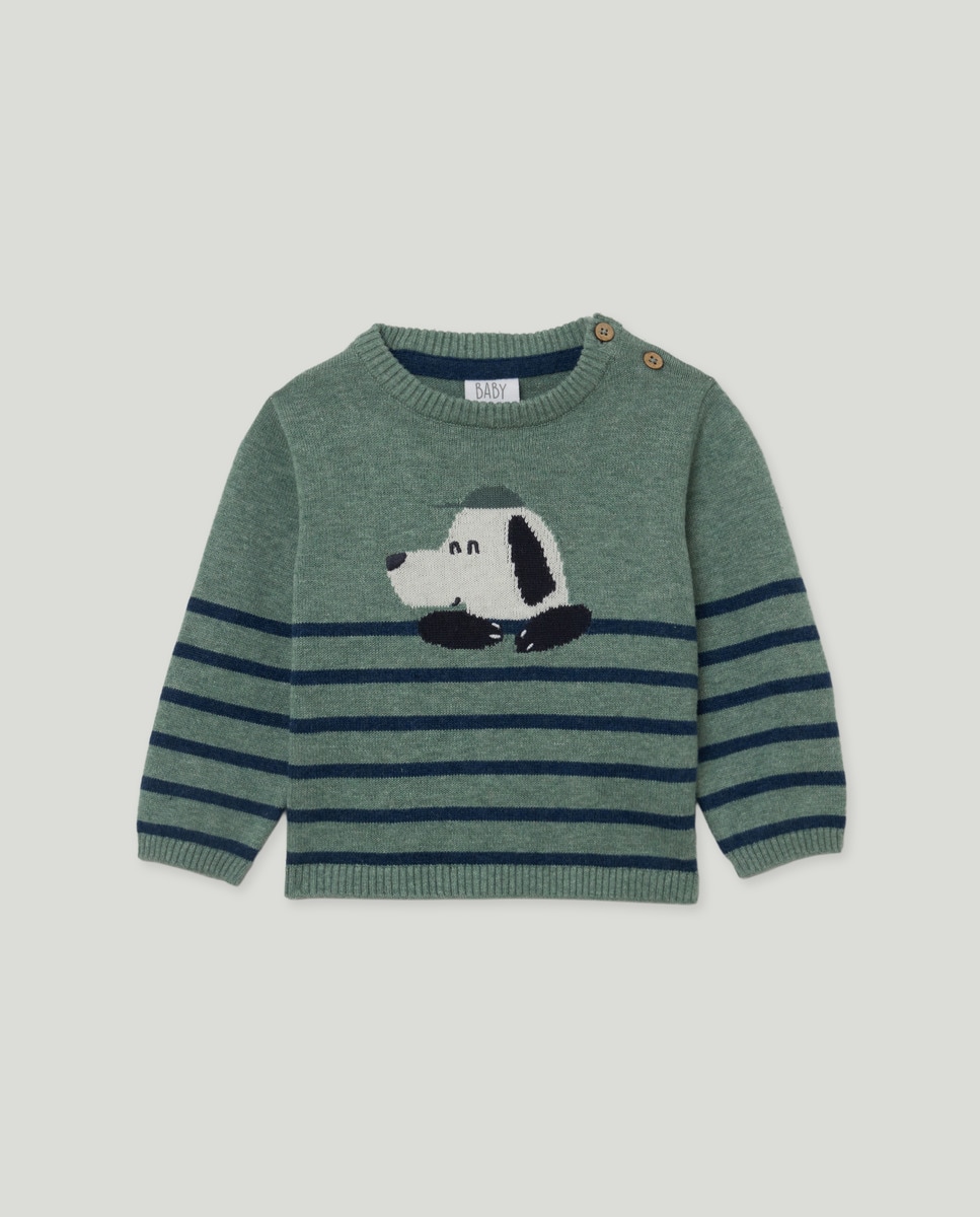 Camisola de Malha de Bebé com Intársia às Riscas e Fantasia Sabão-1