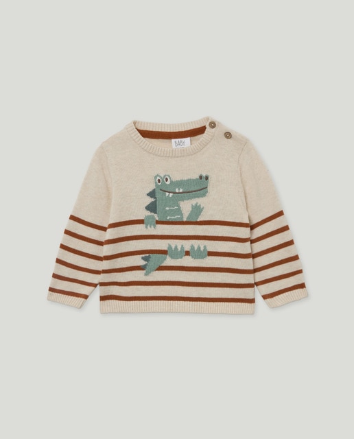 Imagem 0 de Camisola de Malha de Bebé com Intársia às Riscas e Fantasia