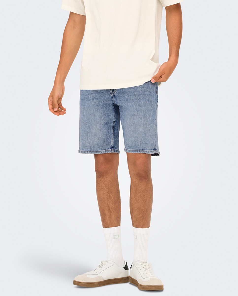 Bermuda vaquera de hombre regular fit. - Only & Sons - Azul claro Azul claro-3
