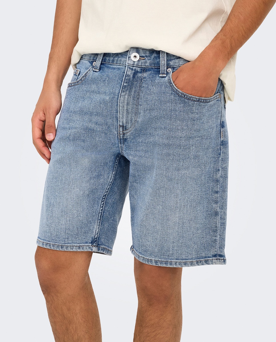 Bermuda vaquera de hombre regular fit. - Only & Sons - Azul claro Azul claro-1