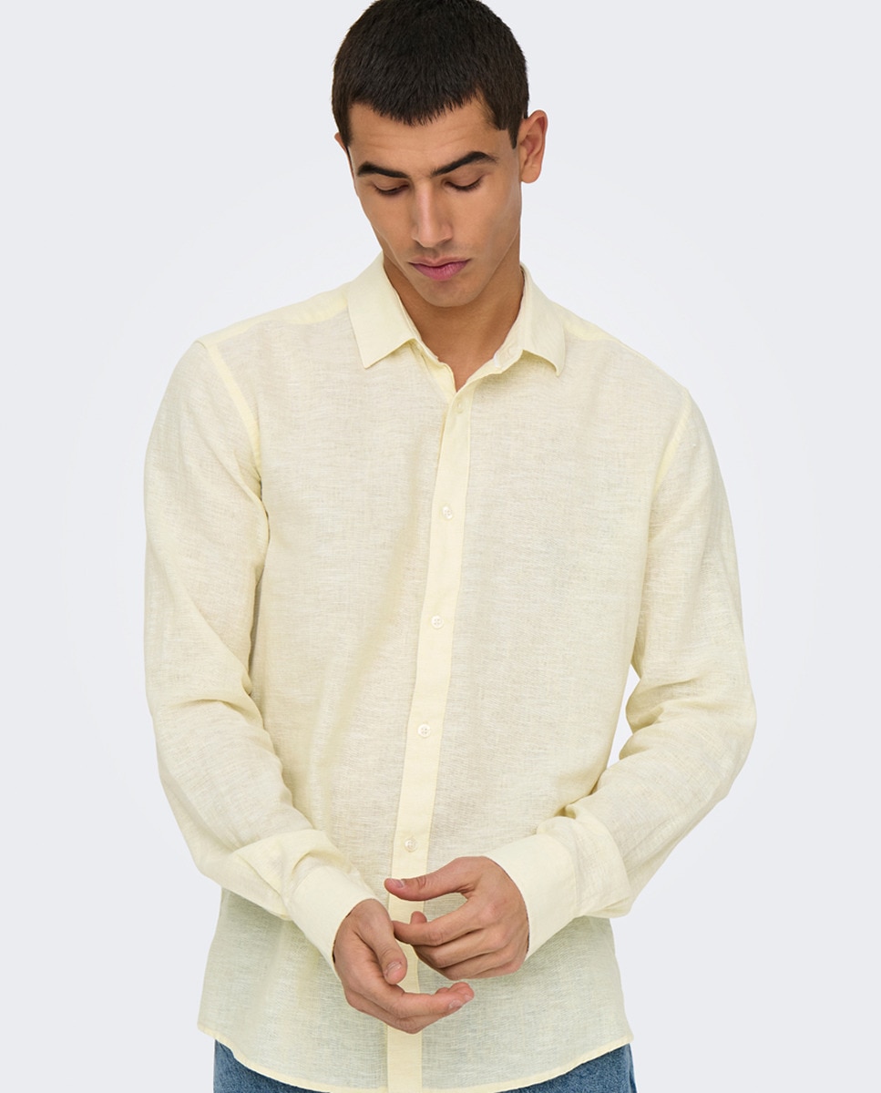 Camisa Slim Fit com Manga Comprida Amarelo-3