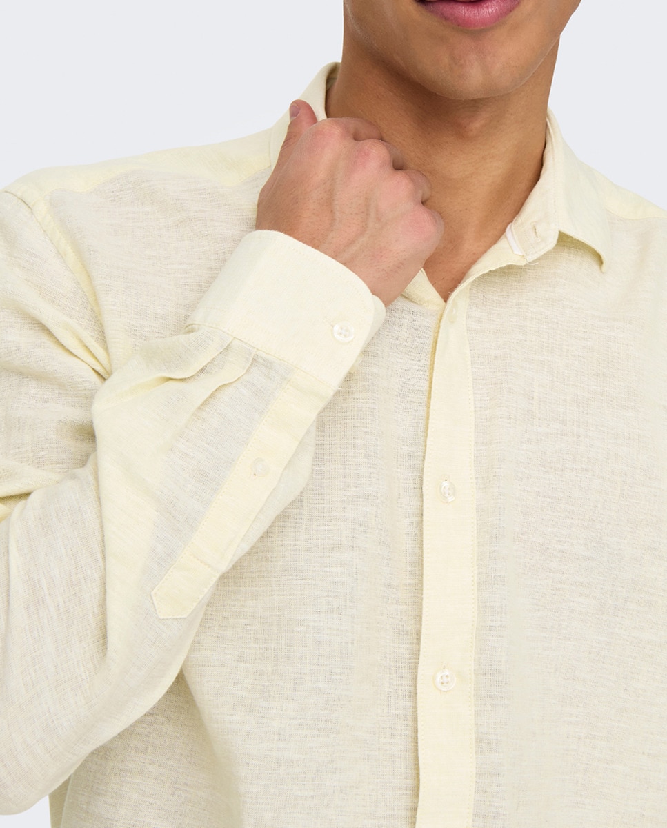 Camisa Slim Fit com Manga Comprida Amarelo-2