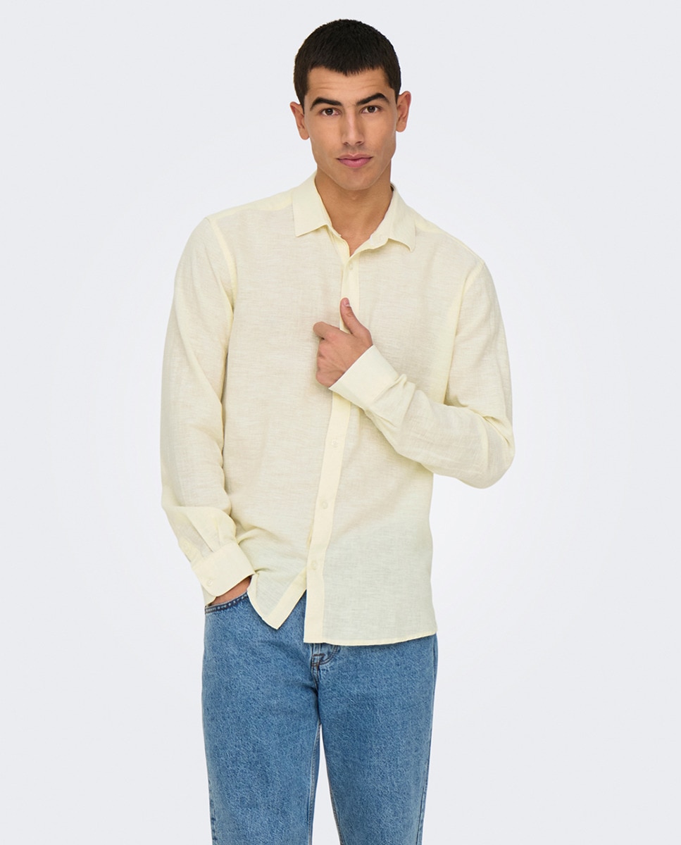 Camisa Slim Fit com Manga Comprida Amarelo-1