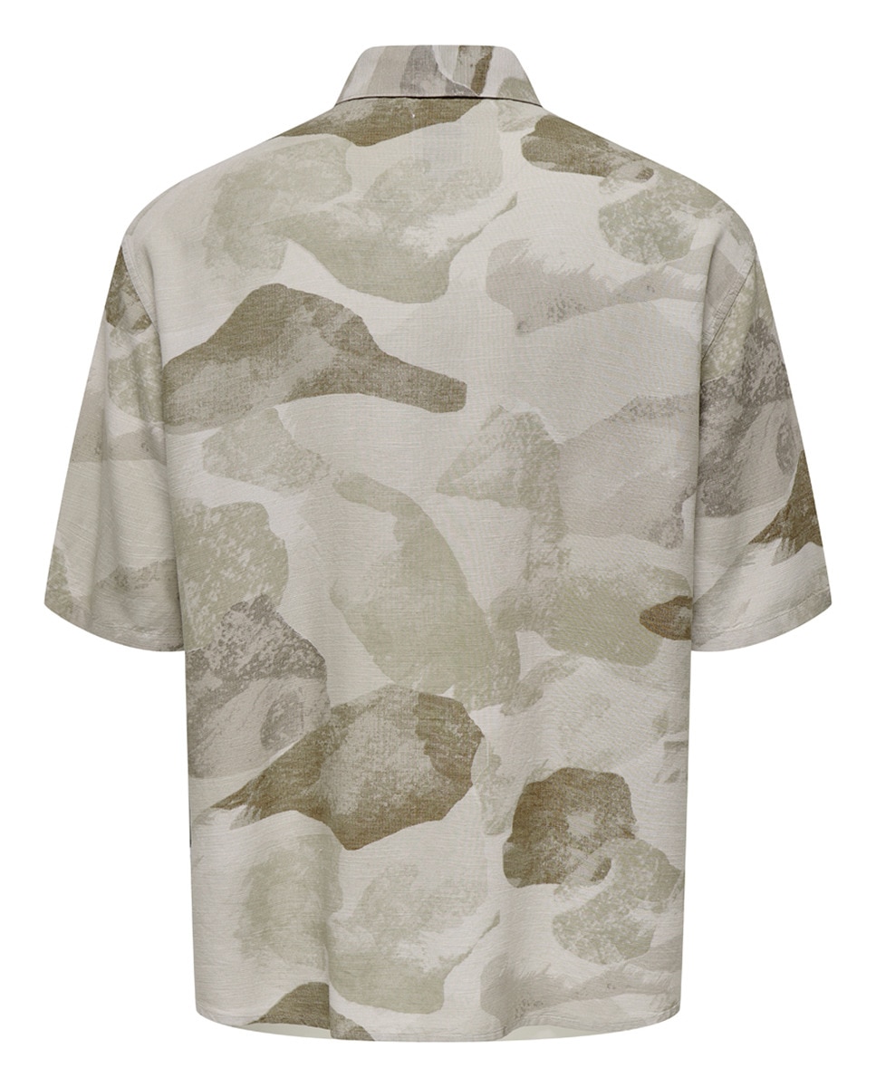 Camisa de Manga Curta em Viscose Bege-7