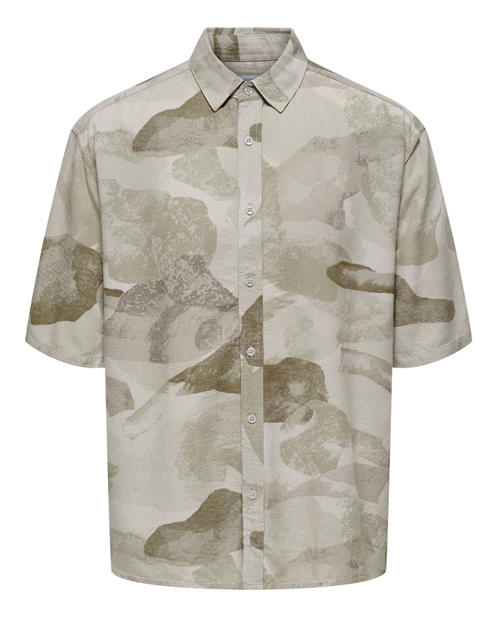 Camisa de Manga Curta em Viscose Bege-6