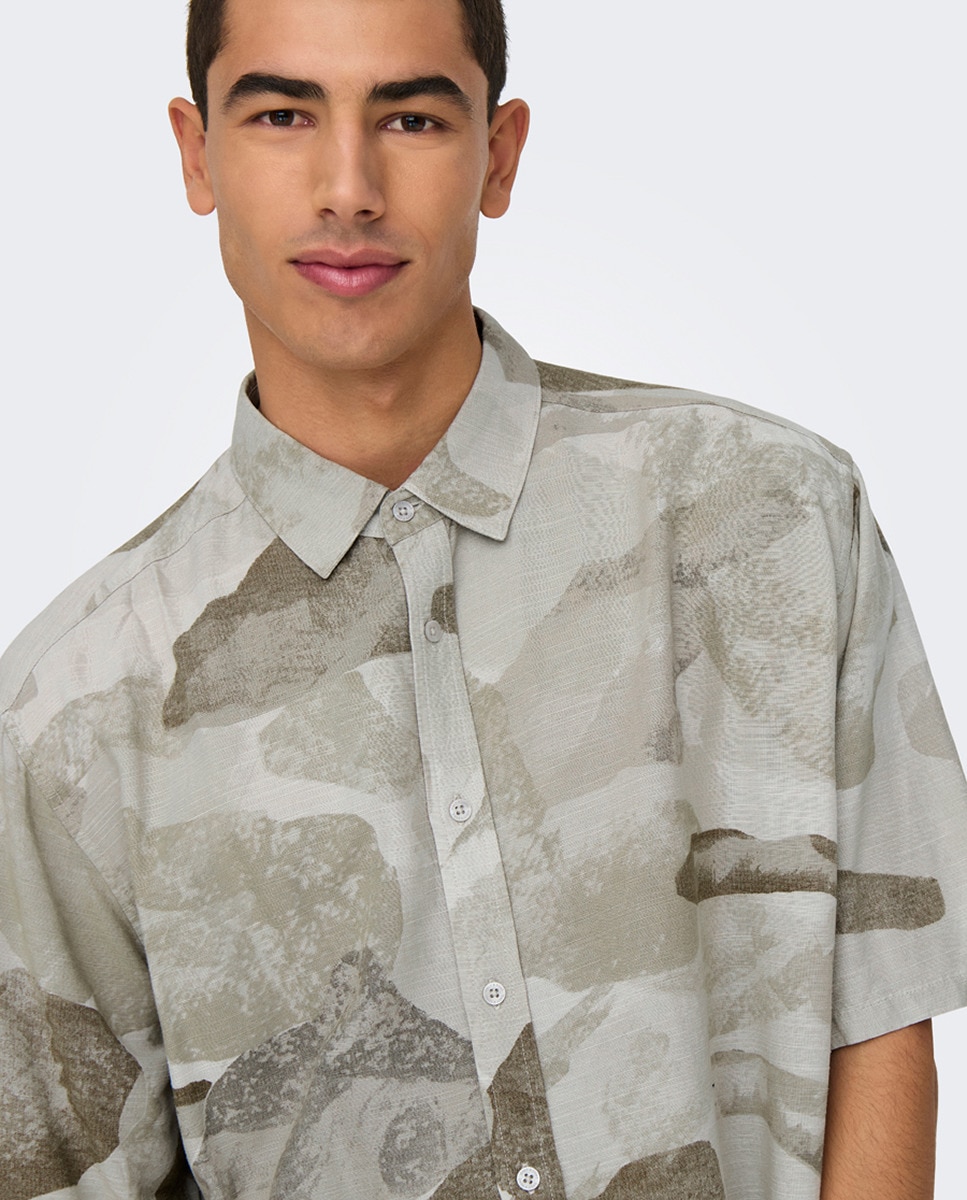 Camisa de Manga Curta em Viscose Bege-2