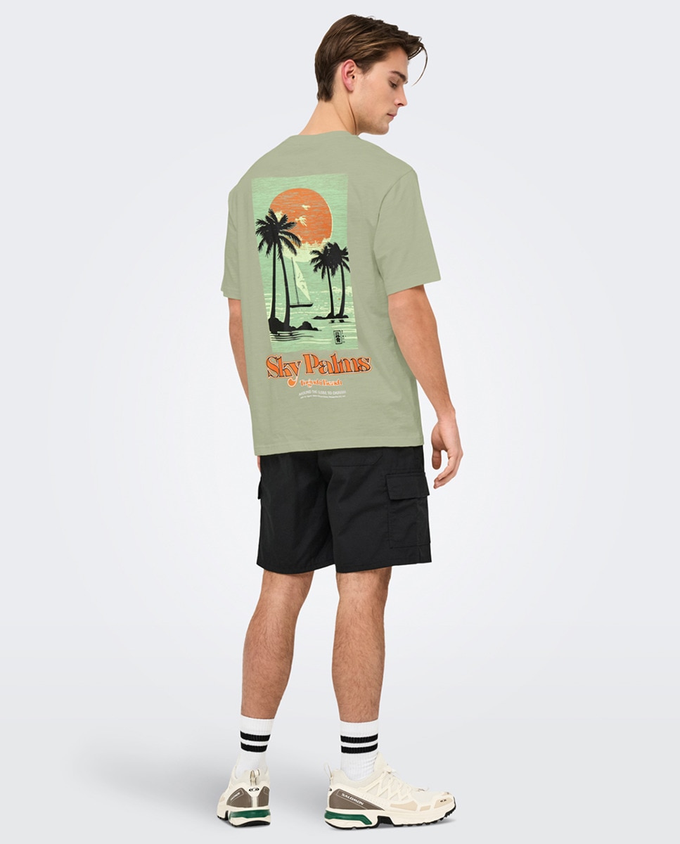 T-shirt Relaxed Fit de Algodão com Manga Curta Verde-2