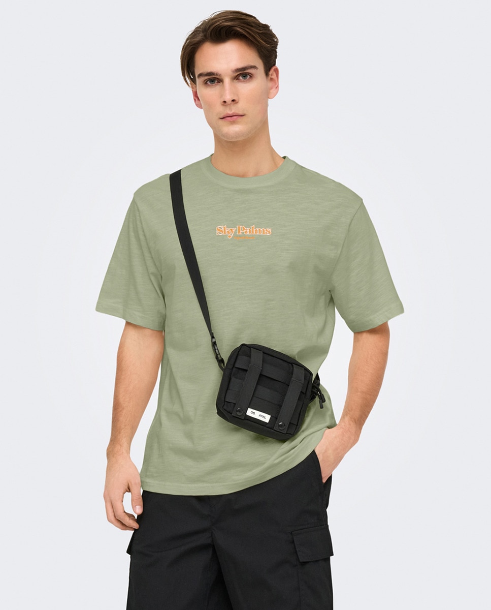 T-shirt Relaxed Fit de Algodão com Manga Curta Verde-1