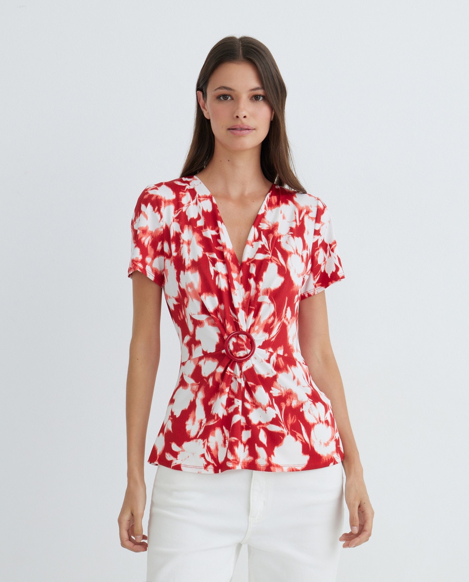 T-shirt estampada de mulher com manga curta Coral-2