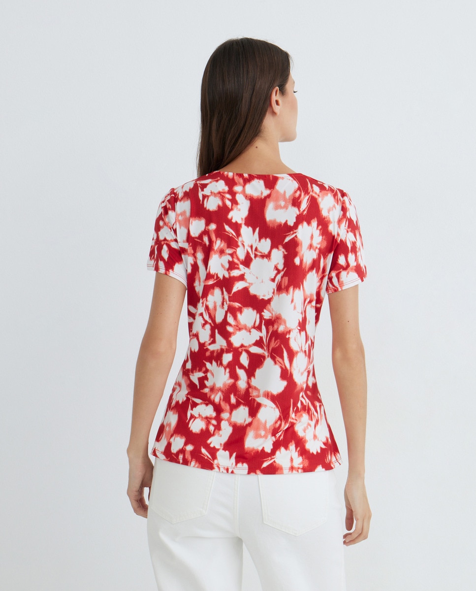T-shirt estampada de mulher com manga curta Coral-3