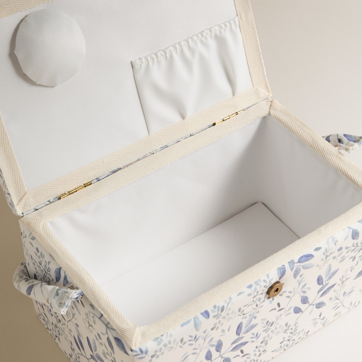 Caixa de Costura Retangular com Alça Folhas Azul-3