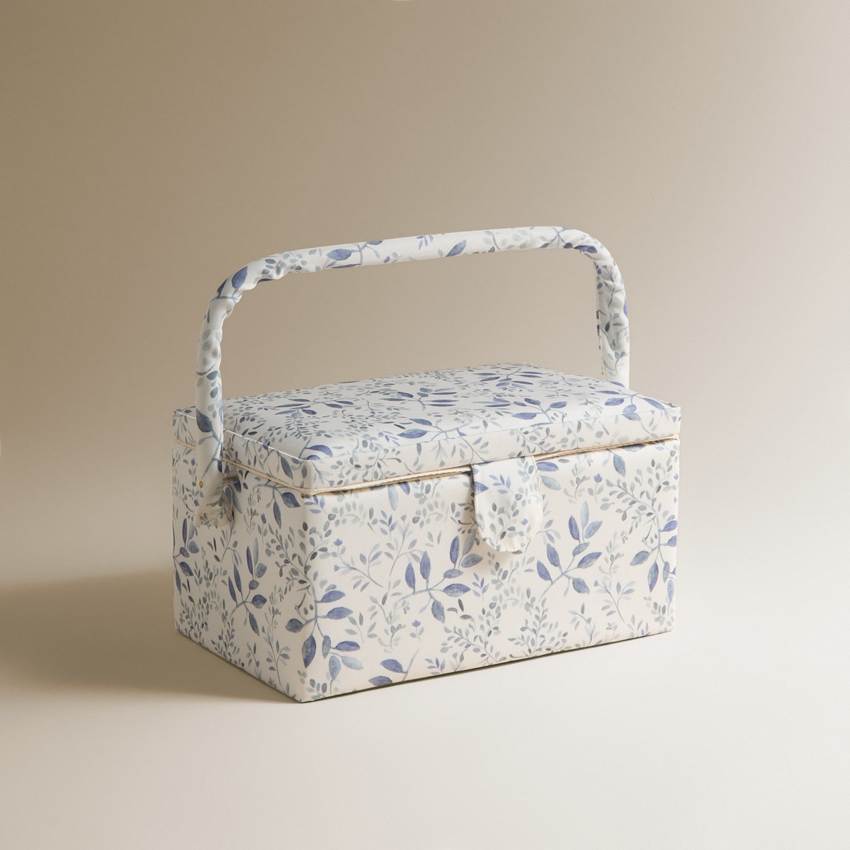 Caixa de Costura Retangular com Alça Folhas Azul-1