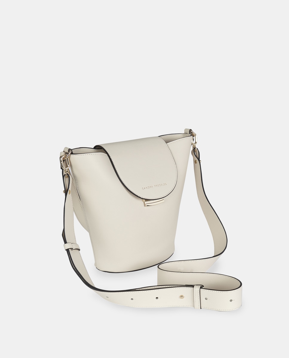 Mala Crossbody em Pele com Aba e Alça de Tiracolo Larga - Havana Branco-2