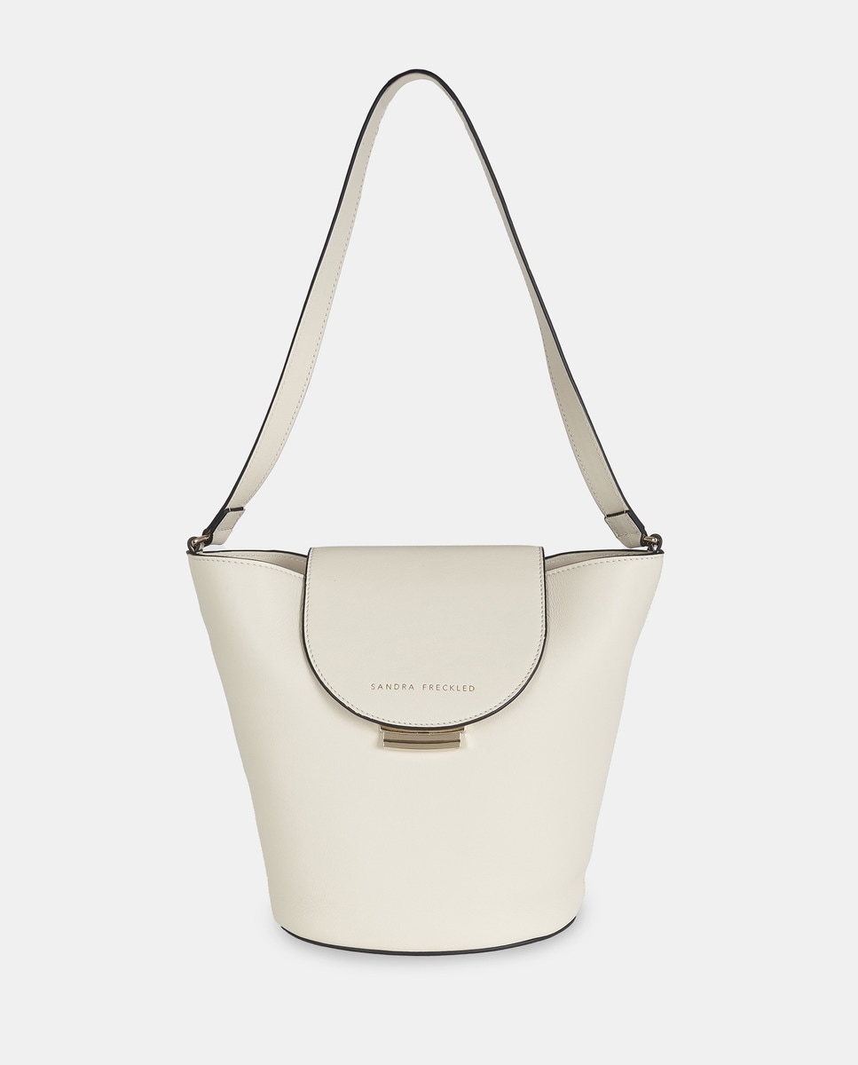 Mala Crossbody em Pele com Aba e Alça de Tiracolo Larga - Havana Branco-1