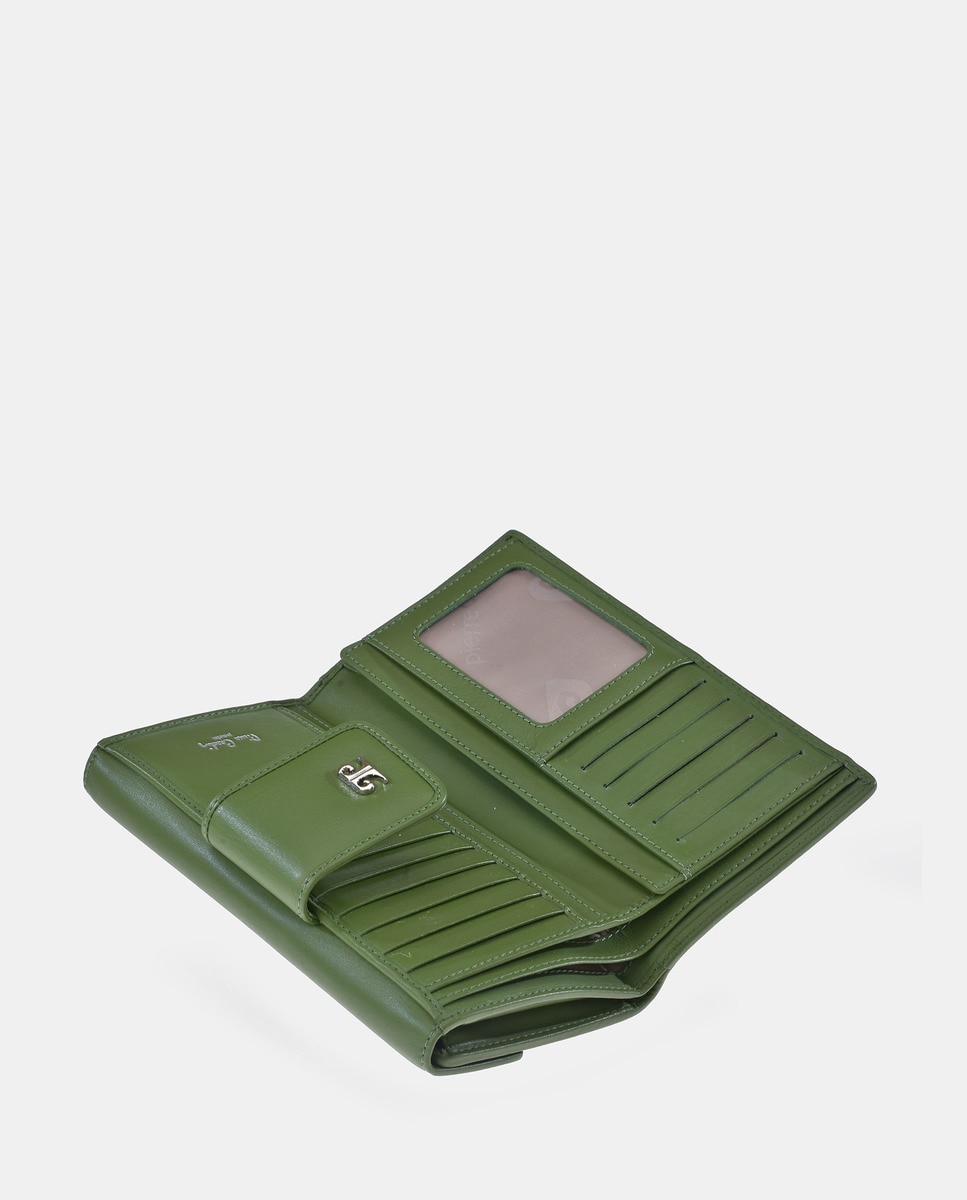 Porta-Moedas Grande com Secção para Notas em Pele com Efeito de Padrão Espinha de Peixe Verde-5