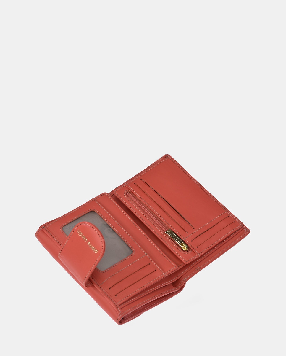 Porta-Moedas com Secção para Notas em Pele Coral-5