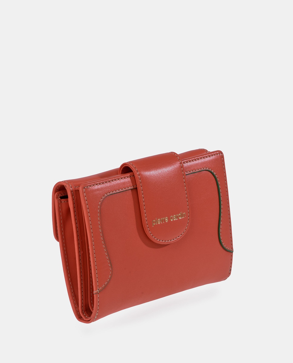 Porta-Moedas com Secção para Notas em Pele Coral-2