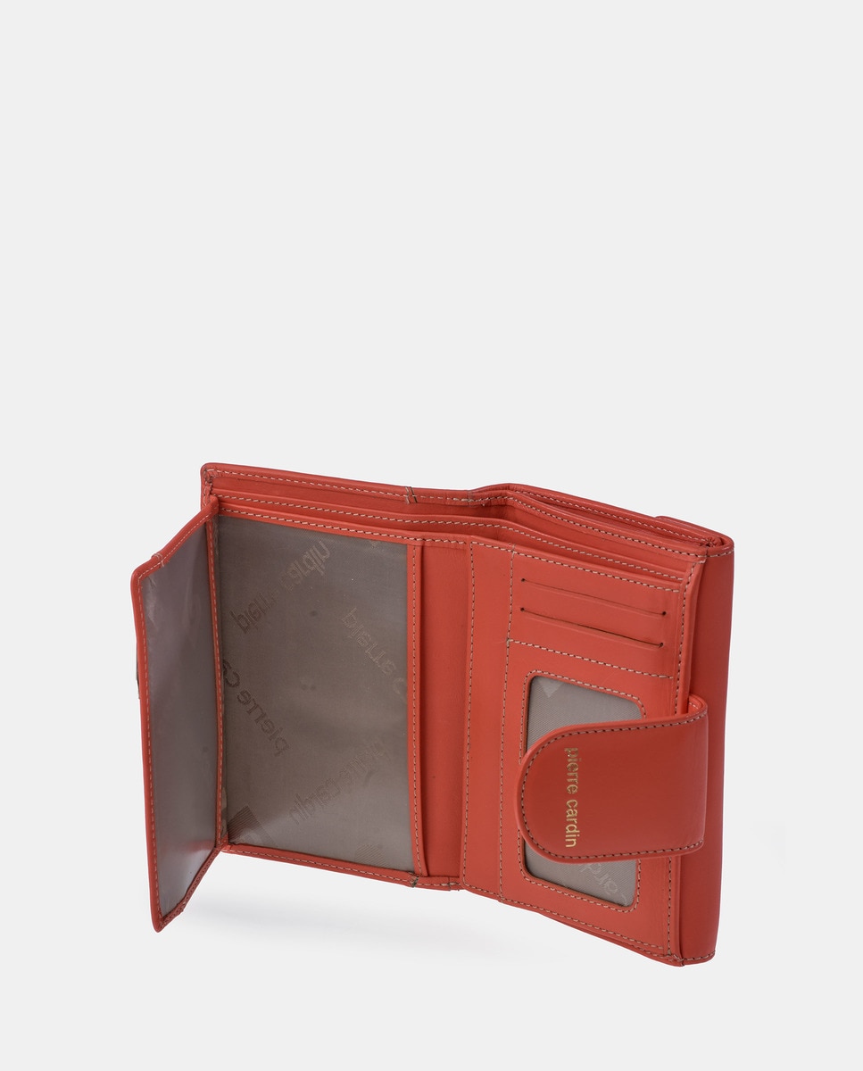 Porta-Moedas com Secção para Notas em Pele Coral-4