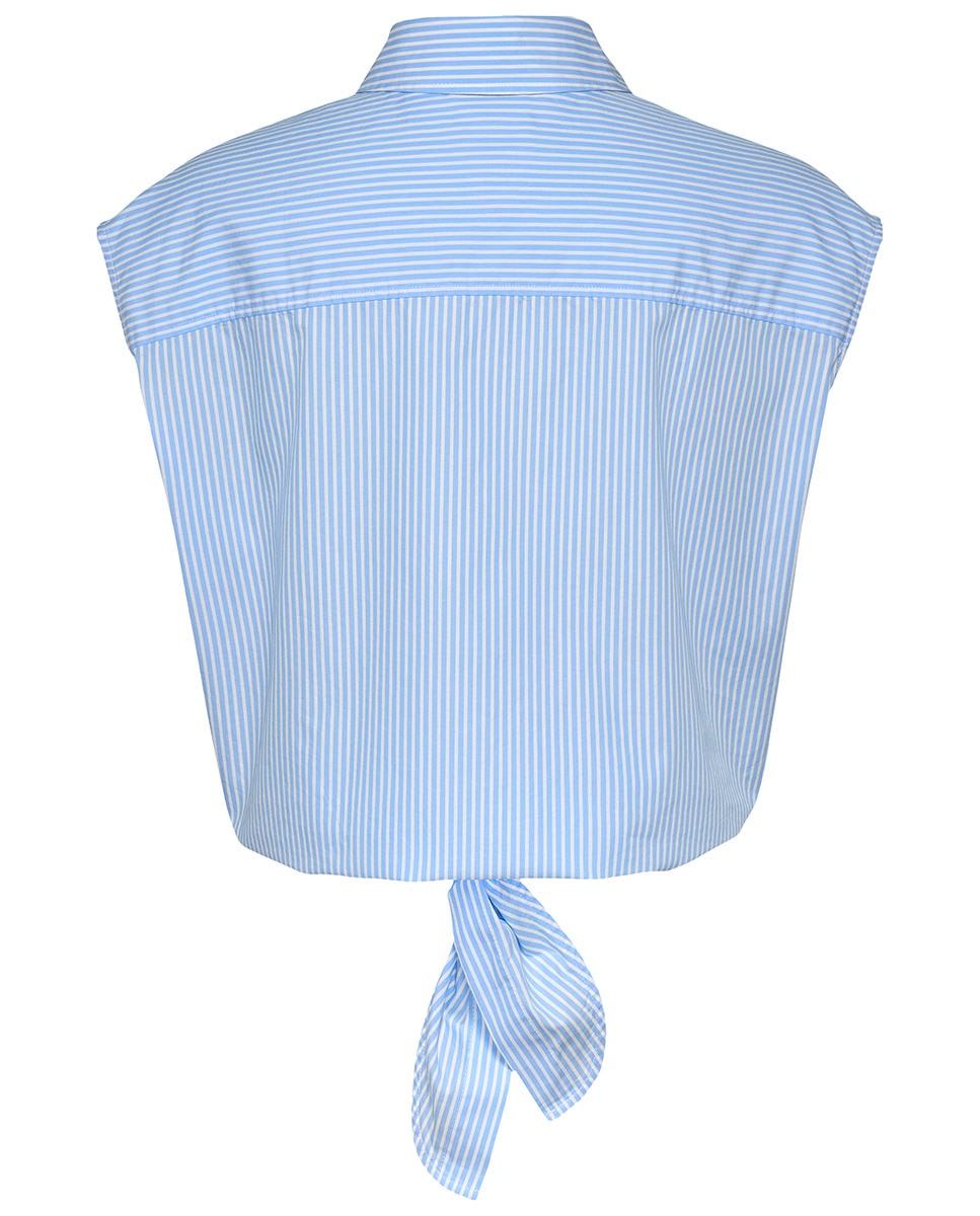 Camisa de Popelina com Desenho às Riscas e sem Mangas Azul-claro-6