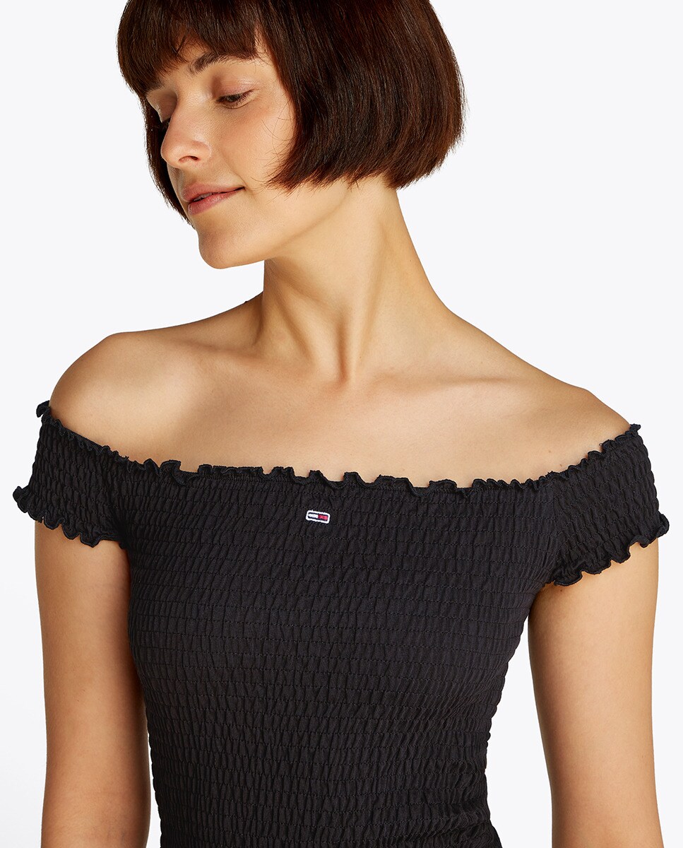 Mini Vestido Smock com Gola Cisne Preto-4