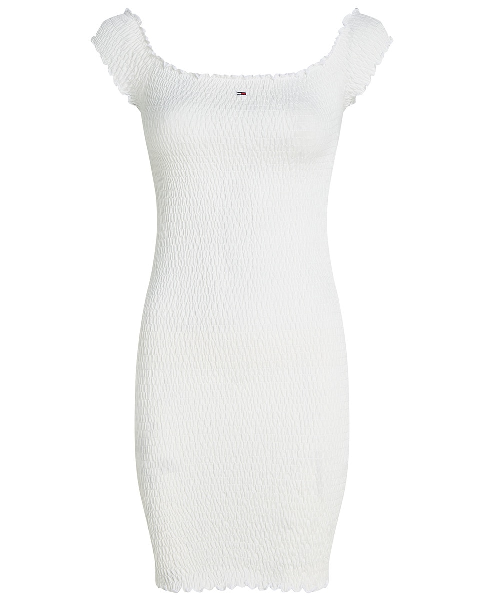 Mini Vestido Smock com Gola Cisne Branco-5