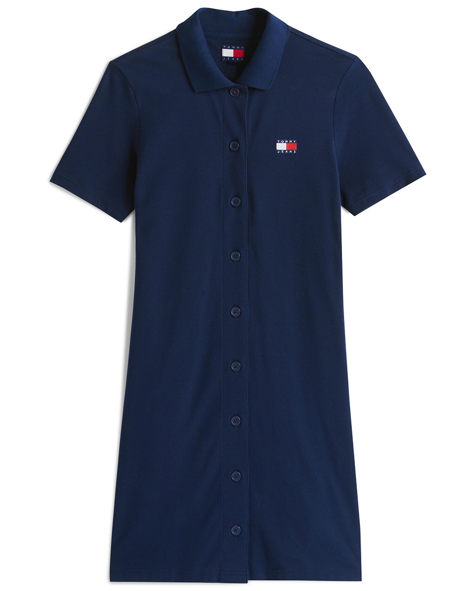 Mini Vestido Tipo Polo Piqué Azul-marinho-4