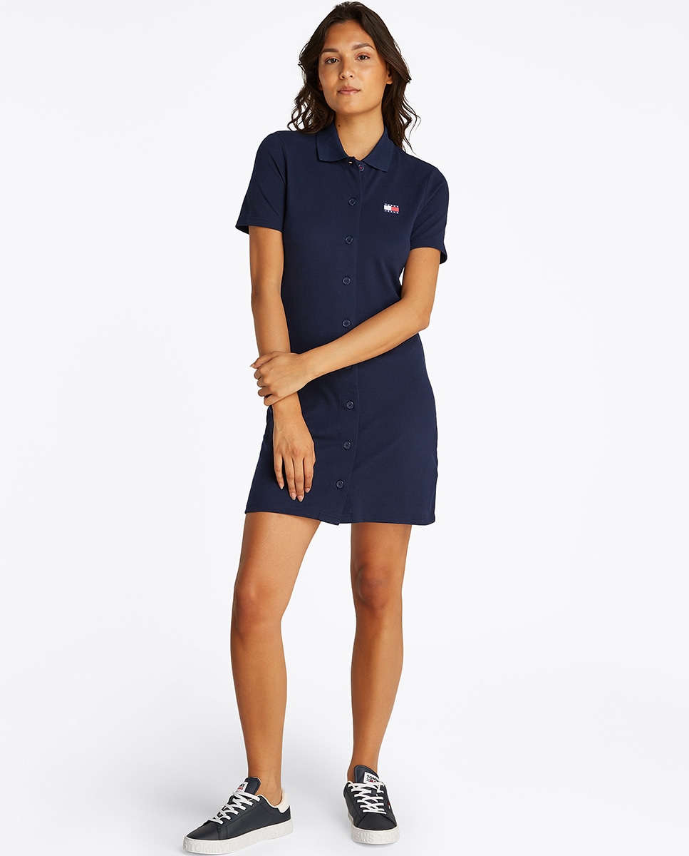 Mini Vestido Tipo Polo Piqué Azul-marinho-2