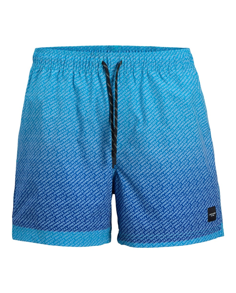 Calções de Banho de Cor em Degradé com Cintura Elástica Azul-7