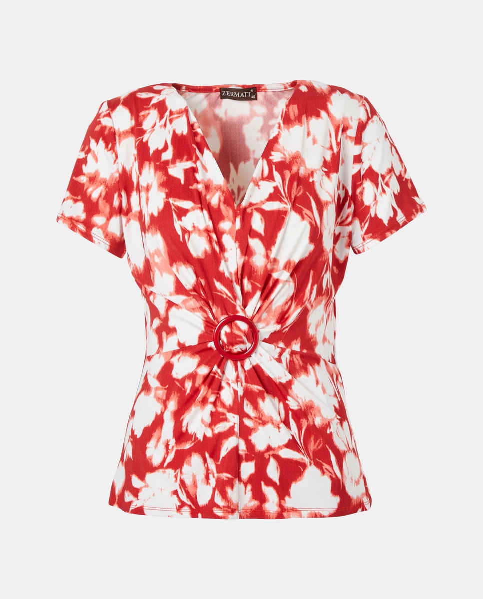 T-shirt estampada de mulher com manga curta Coral-4