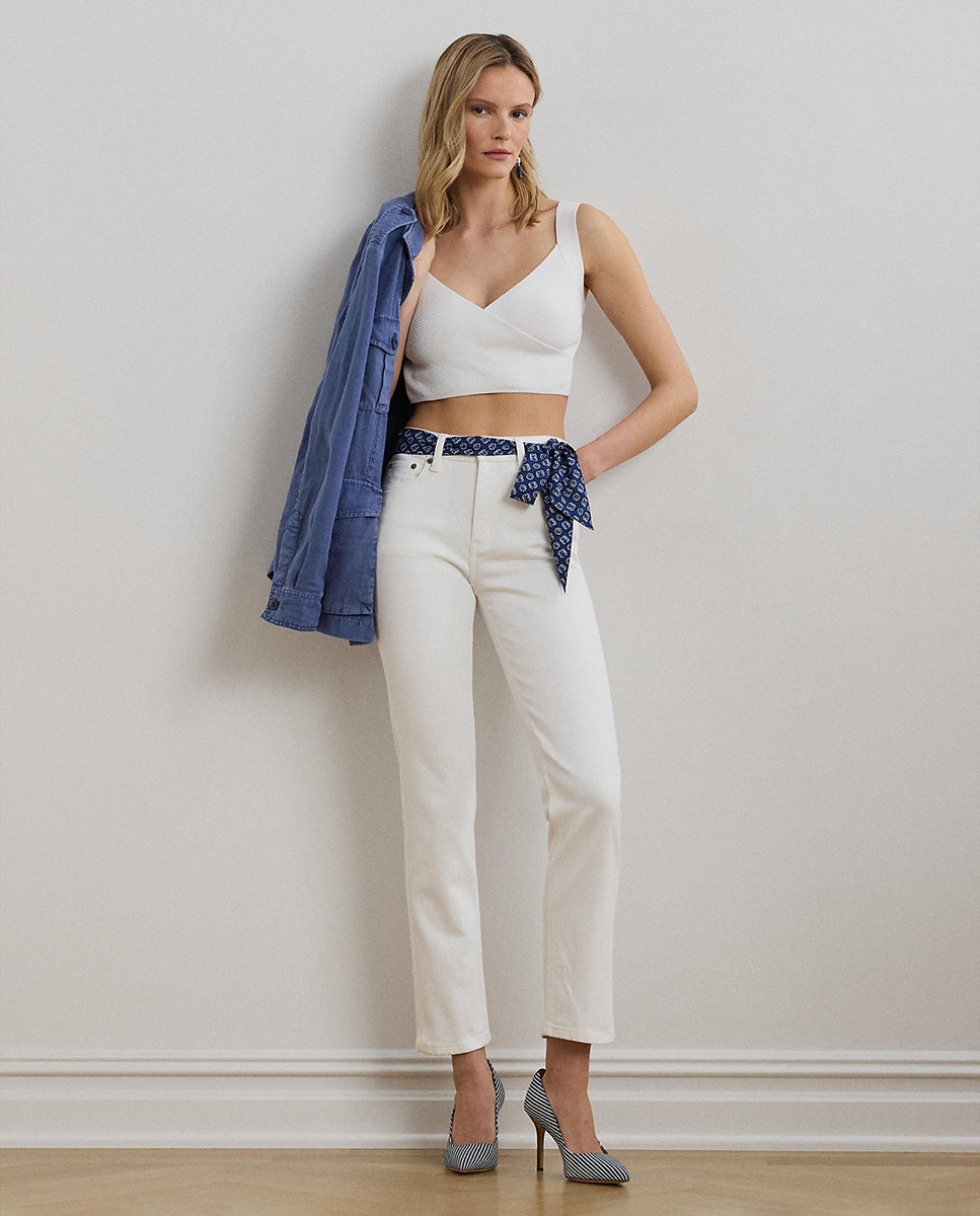 Jeans Straight pelo Tornozelo com Cintura Subida Branco-1