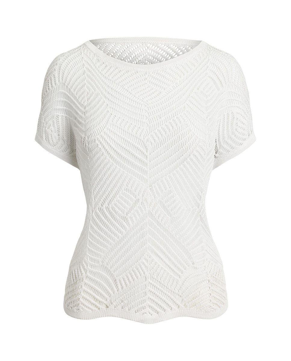 Camisola de Malha Semi Transparente com Manga Curta Branco-5