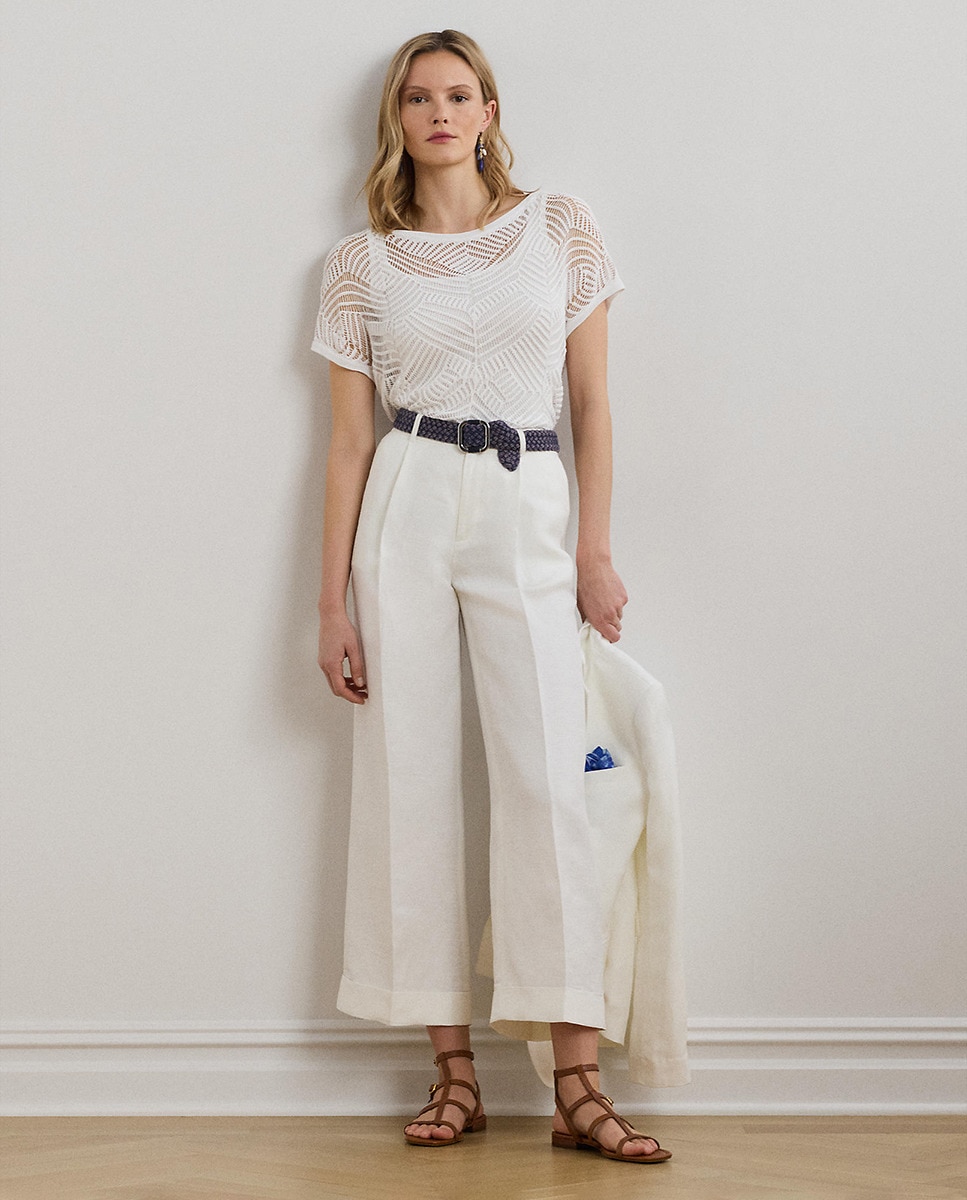 Camisola de Malha Semi Transparente com Manga Curta Branco-6