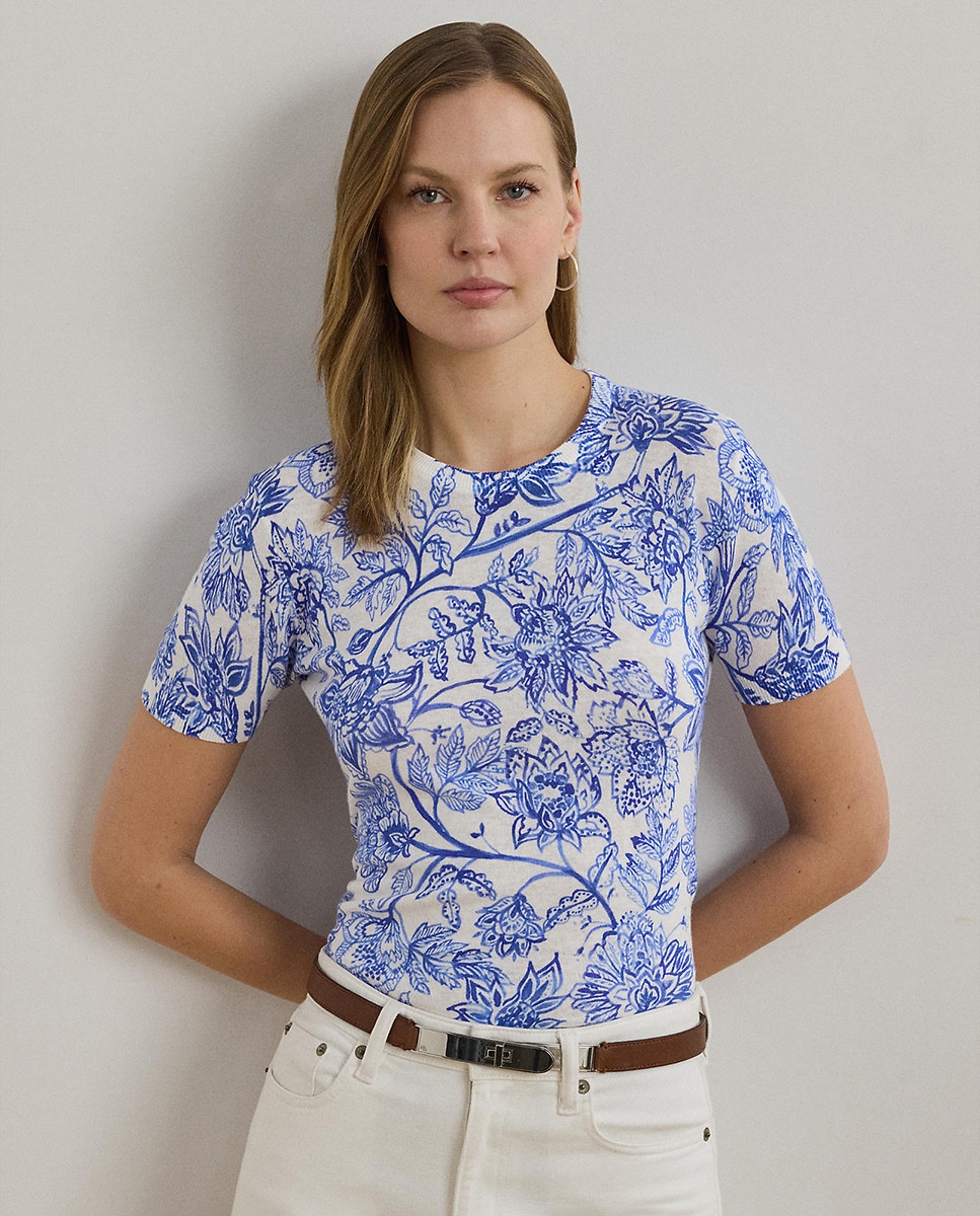 Camisola de malha estampada com manga curta Branco-1