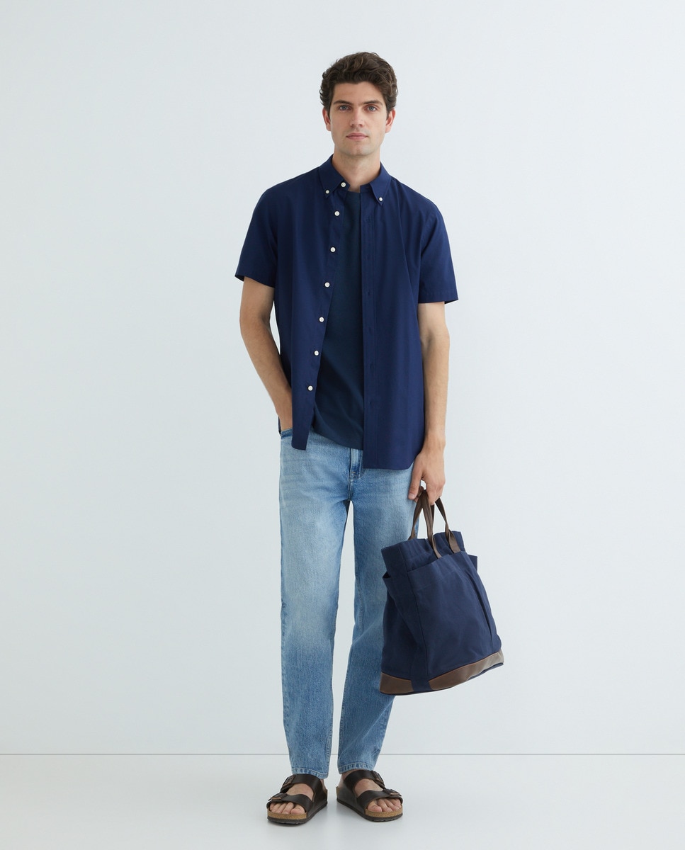 Camisa Regular Fit de Popelina Azul-marinho-1