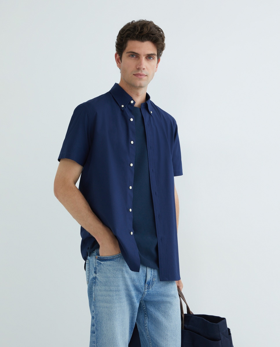 Camisa Regular Fit de Popelina Azul-marinho-2