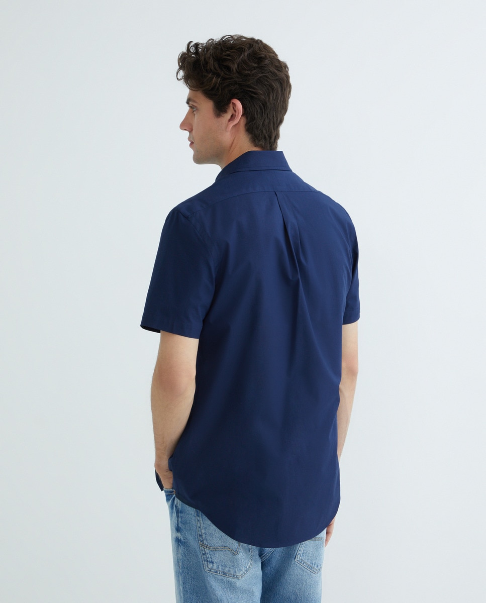 Camisa Regular Fit de Popelina Azul-marinho-3