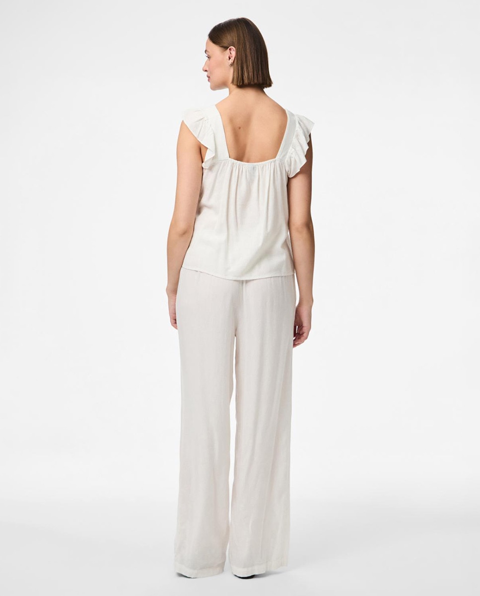 Top de Alças de Linho com Folho Branco-4