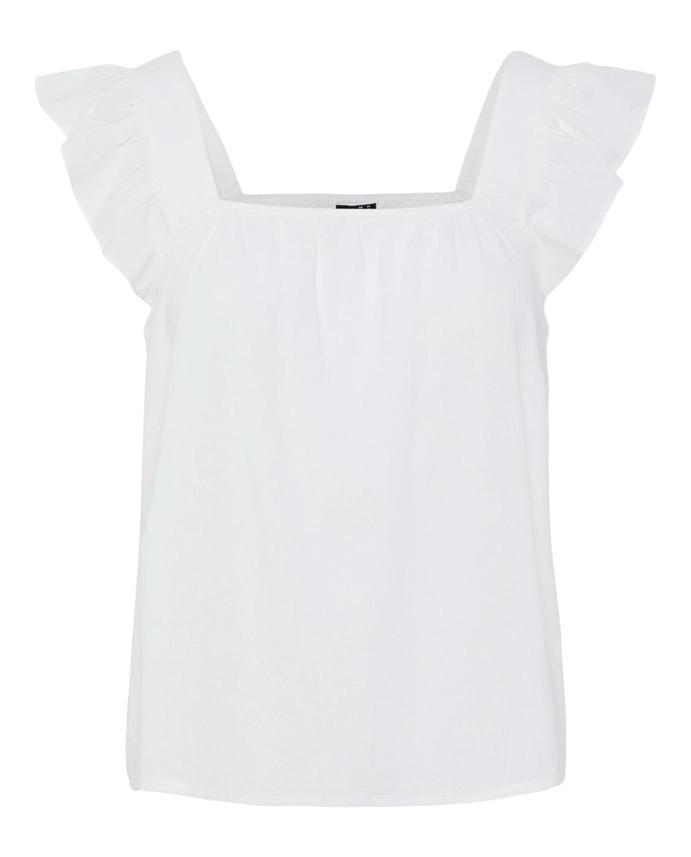 Top de Alças de Linho com Folho Branco-5