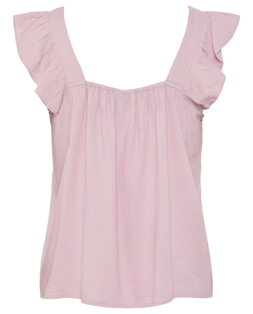 Top de Alças de Linho com Folho Rosa-6