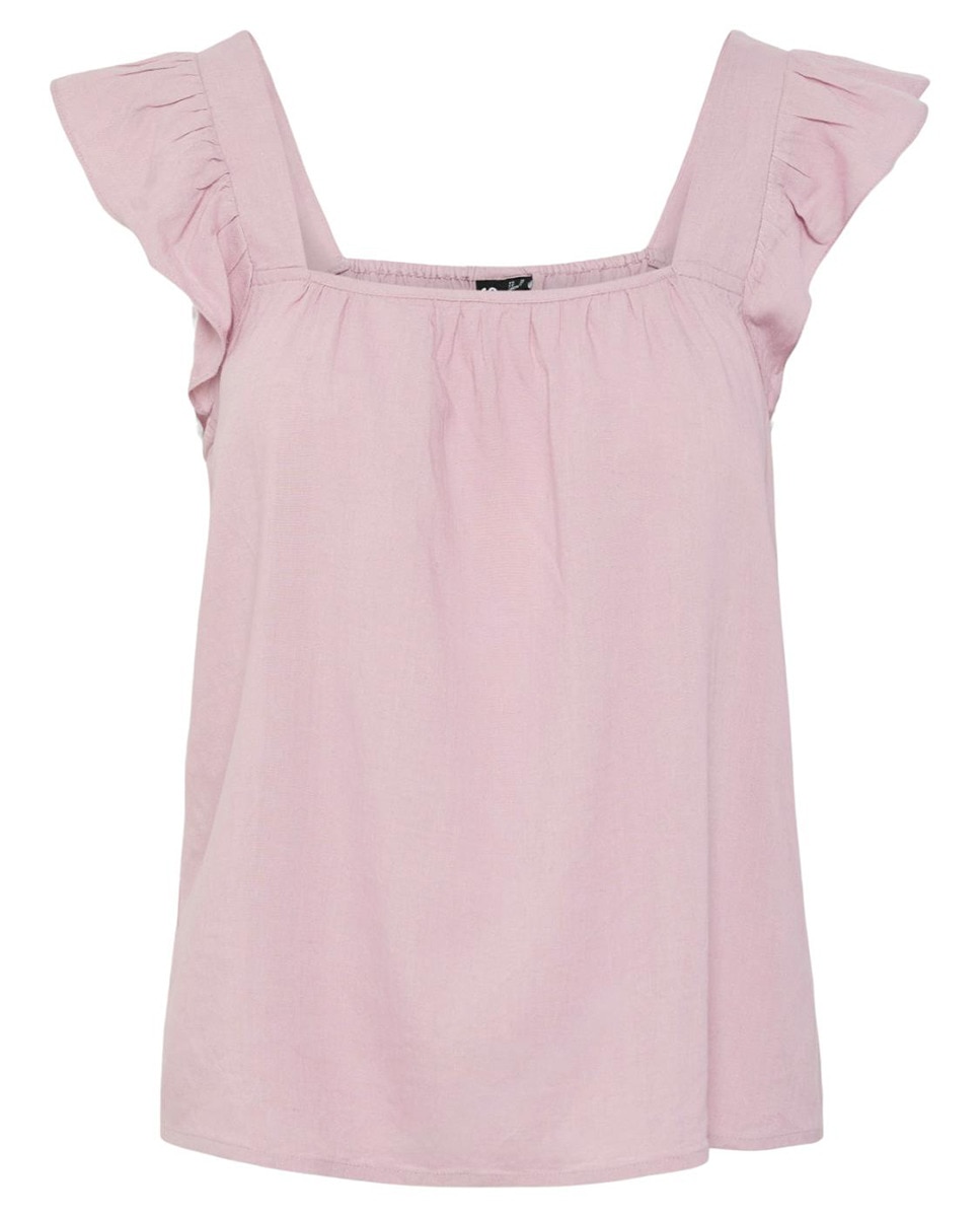 Top de Alças de Linho com Folho Rosa-5