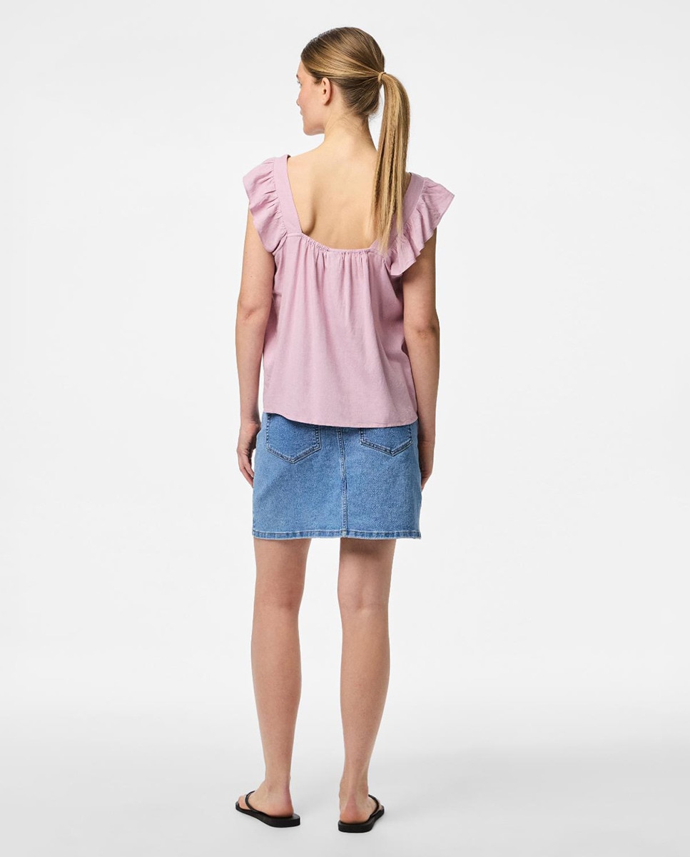 Top de Alças de Linho com Folho Rosa-3