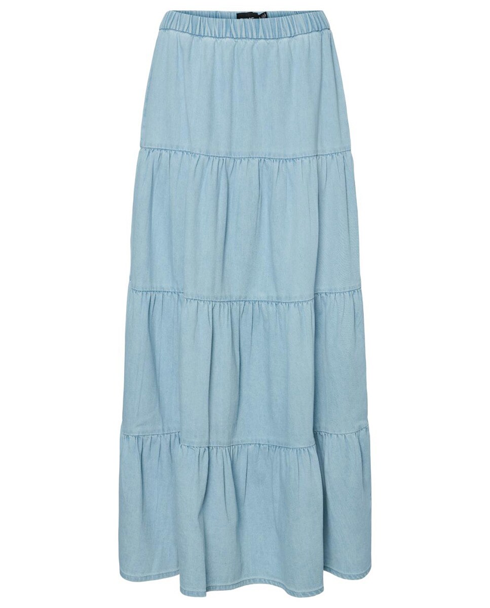 Saia de Ganga Comprida com Folhos Azul-claro-6