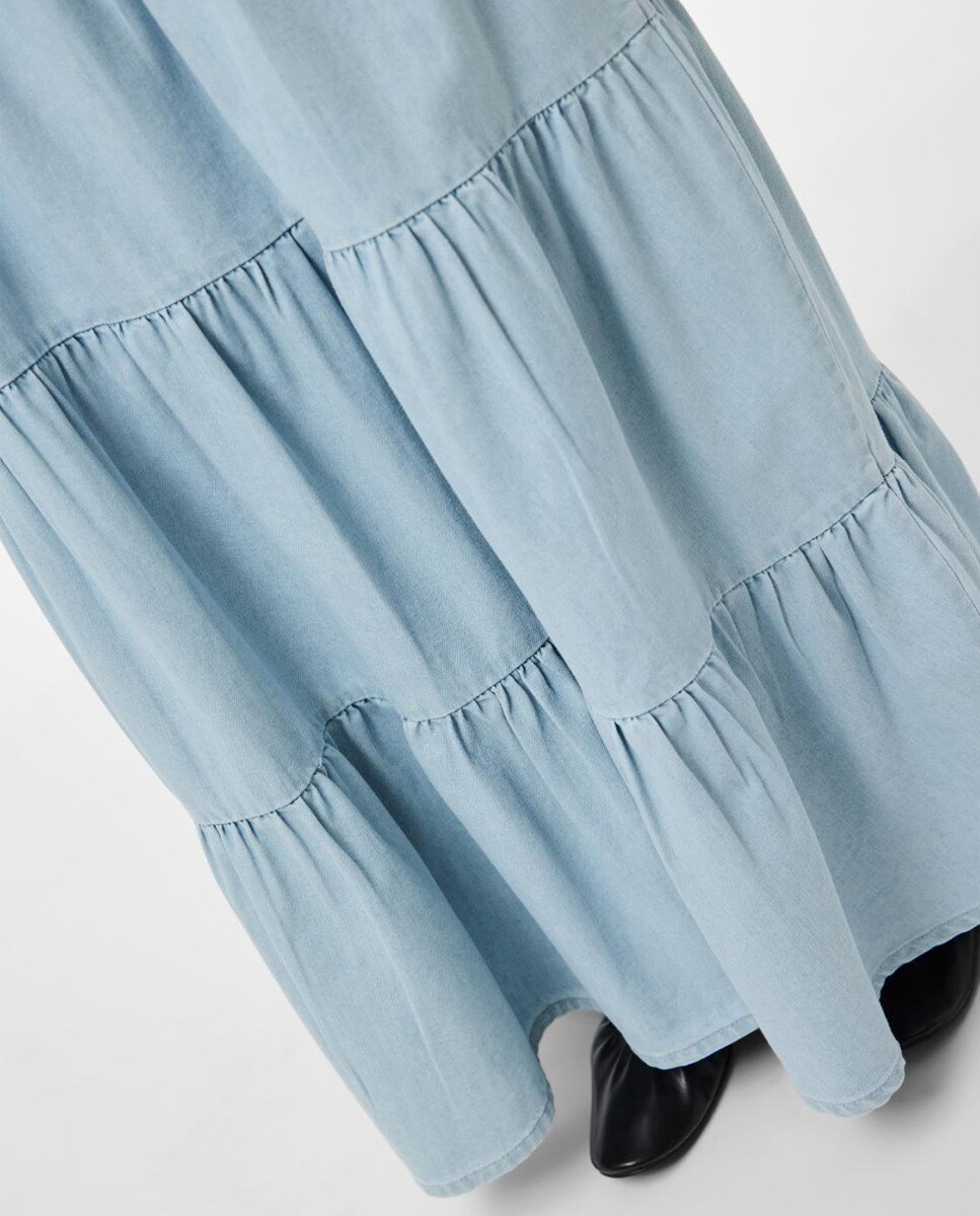 Saia de Ganga Comprida com Folhos Azul-claro-5