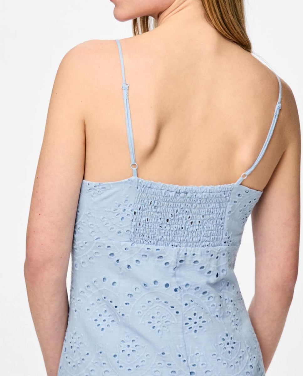 Vestido de Alças de Algodão Azul-claro-5