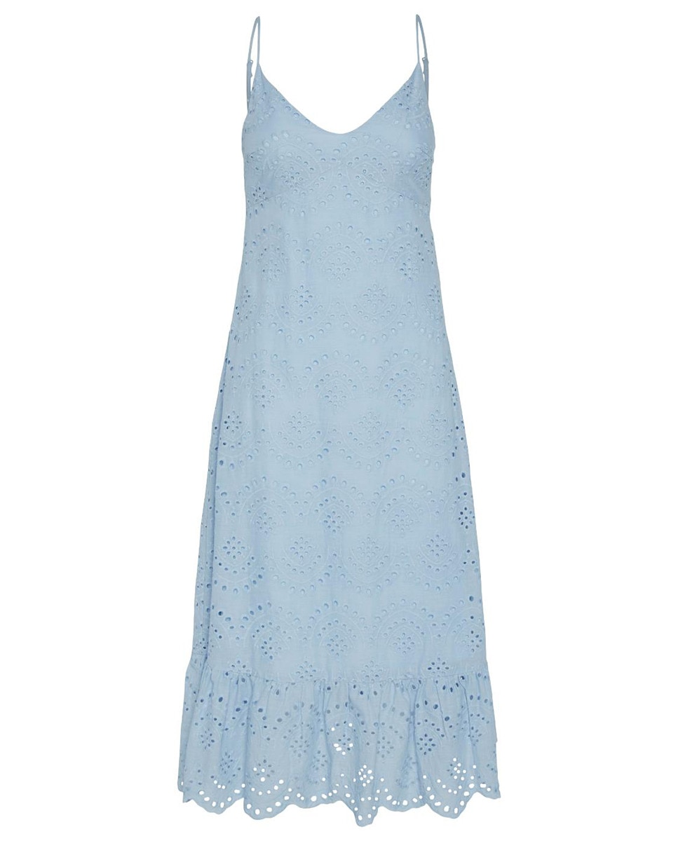 Vestido de Alças de Algodão Azul-claro-6