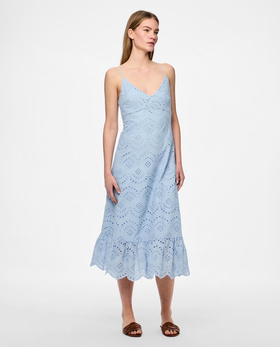 Vestido de Alças de Algodão Azul-claro-3