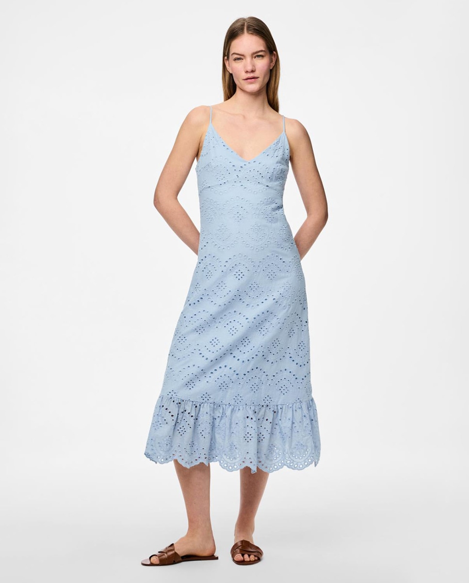 Vestido de Alças de Algodão Azul-claro-1